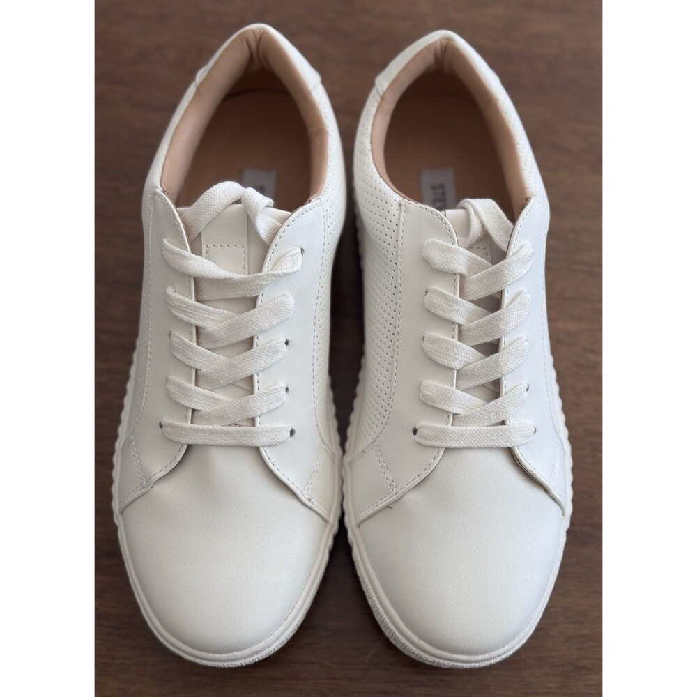 Women’s 9 Steve Madden White Platform Sneakers Lace-Up New Without Box - Picture 2 of 7
